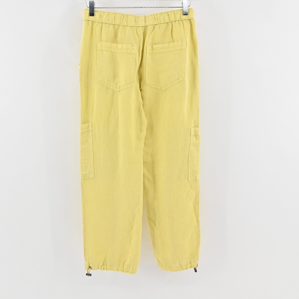 Nicole Miller Womens Yellow Cargo Pants Size XS Linen Blend Crop Cinch Hem - Picture 2 of 11